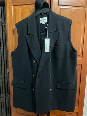 Vázquez Double-Breasted Sleeveless Blazer Vest - Black